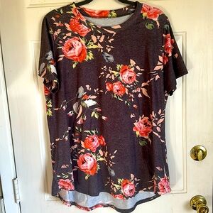 Pink and Gray Floral T Shirt
